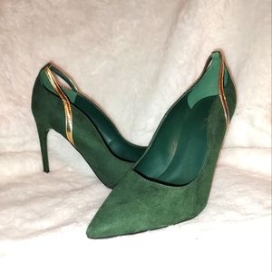 Emerald green and gold heels